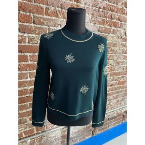 St. John Green Sweater with Embroidered Details